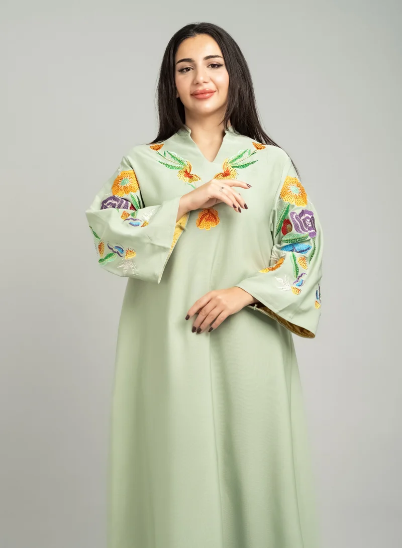 IKKXA Solid Embroidery Elegant Jalabiya CJ1076 Green