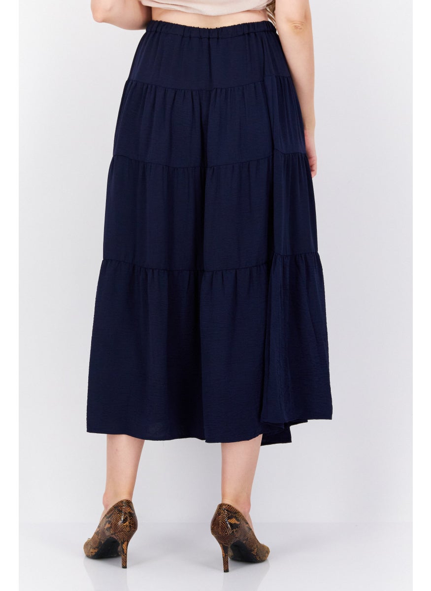Riley & Rae - Women Solid Pull On Tiered Skirts, Navy - Image 1