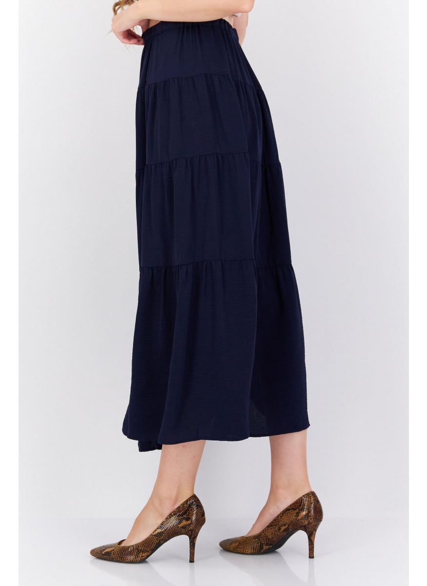 Riley & Rae - Women Solid Pull On Tiered Skirts, Navy - Image 1