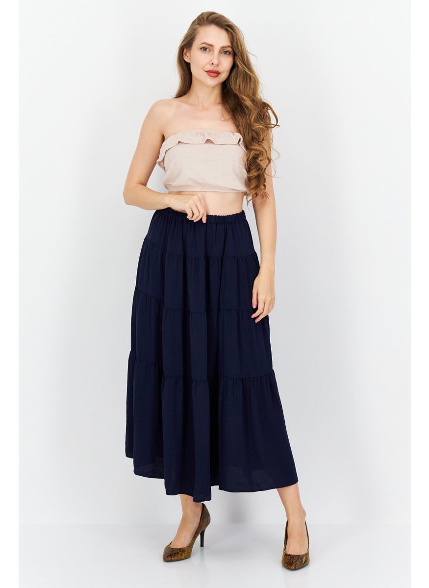 Riley & Rae - Women Solid Pull On Tiered Skirts, Navy - Image 1