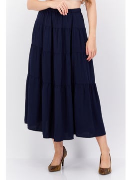 Women Solid Pull On Tiered Skirts, Navy