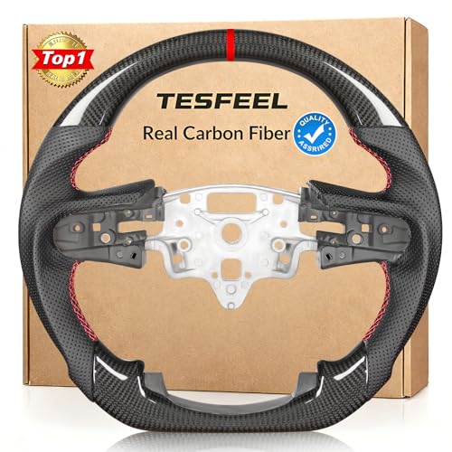 TESFEEL Carbon Fiber Steering Wheel for Chevy Silverado 2019–2025, D-Shaped Flat-Bottom, Nappa Perforated Leather Grip, Hand-Stitched, Compatible with Silverado Models Without Paddle Shifters - Image 1