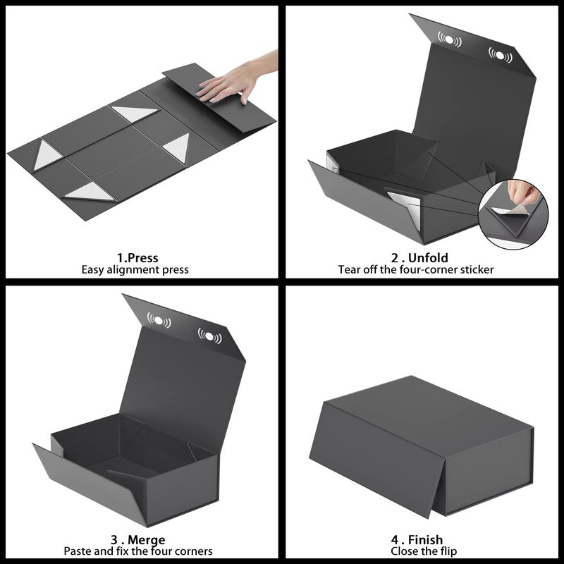 RYDDOY 5 Pack Black Gift Box, 12x6x4'' Gift box for Presents with Lids Magnetic Closure Rectangle Collapsible for Groomsman Proposal Box, Wedding, Christmas, Halloween, Birthday Gift Packging - Image 5