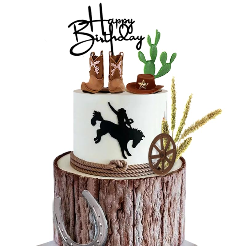 DiDida Cowboy Cake Decorations Cowboy Hat and Boot Cake Toppers Western Cowboy Birthday Baby Shower - Image 1