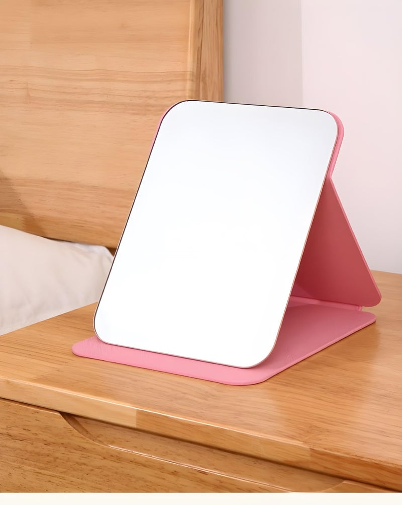 ONICORN® Foldable Makeup Mirror with Stand, Compact Portable Folding Free Standing Travel Vanity Mirror, Frameless PU Leather (Round Edge Pink 1 PCS) - Image 4
