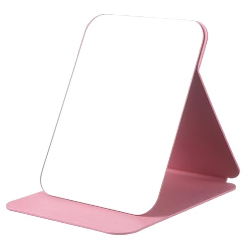 ONICORN® Foldable Makeup Mirror with Stand, Compact Portable Folding Free Standing Travel Vanity Mirror, Frameless PU Leather (Round Edge Pink 1 PCS) - Image 1