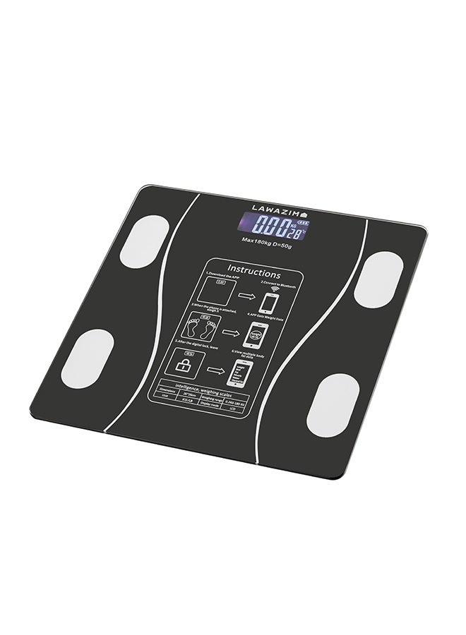 لوازم ميزان جسم بلوتوث اسود - ميزان ذكي رقمي مع حساسات عالية الدقة وشاشة رقمية - سعة 180 كجم / 400 رطل - قياس الوزن، نسبة الدهون، مؤشر كتلة الجسم (BMI) ونسبة الماء - مناسب لمتابعة اللياقة والصحة في المنزل - Image 2