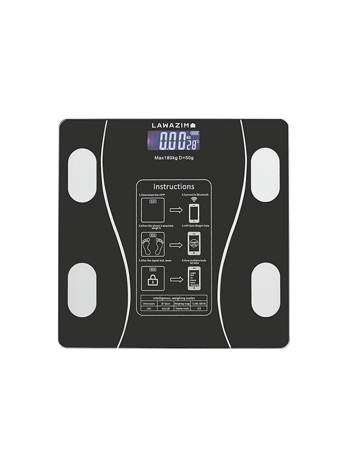 لوازم ميزان جسم بلوتوث اسود - ميزان ذكي رقمي مع حساسات عالية الدقة وشاشة رقمية - سعة 180 كجم / 400 رطل - قياس الوزن، نسبة الدهون، مؤشر كتلة الجسم (BMI) ونسبة الماء - مناسب لمتابعة اللياقة والصحة في المنزل - Image 1