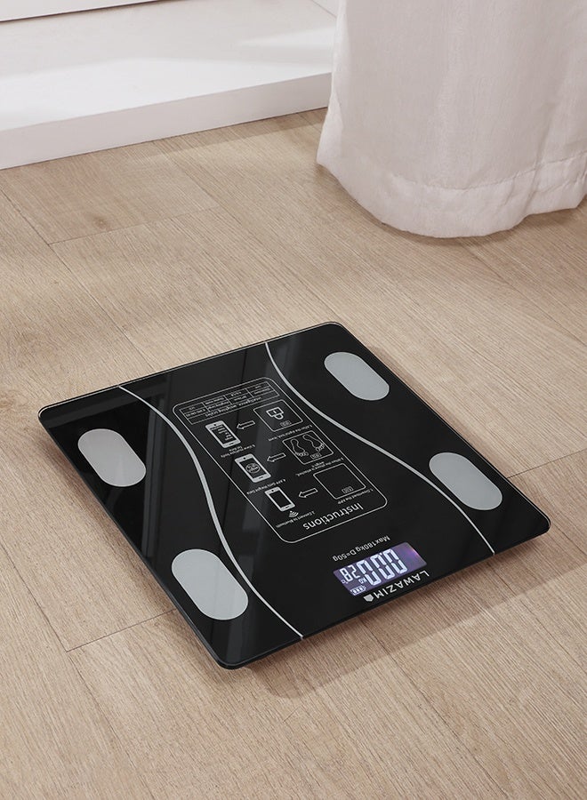 لوازم ميزان جسم بلوتوث اسود - ميزان ذكي رقمي مع حساسات عالية الدقة وشاشة رقمية - سعة 180 كجم / 400 رطل - قياس الوزن، نسبة الدهون، مؤشر كتلة الجسم (BMI) ونسبة الماء - مناسب لمتابعة اللياقة والصحة في المنزل - Image 5