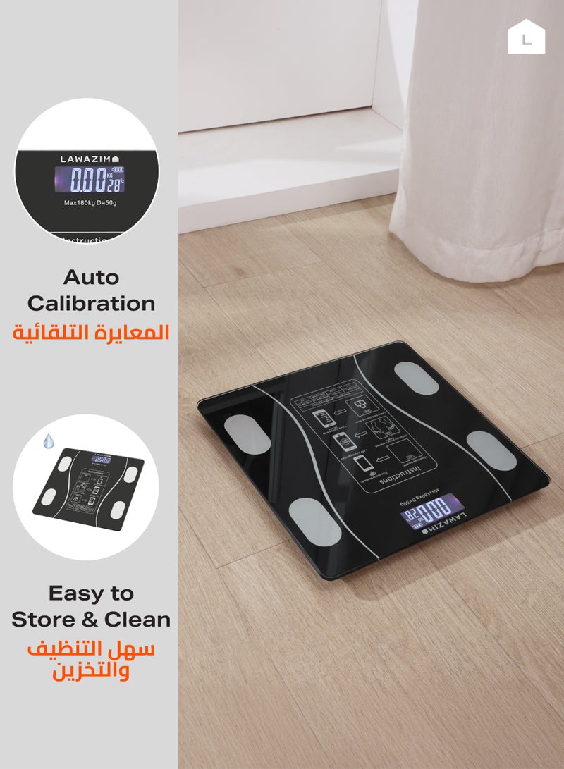 LAWAZIM Smart Body Scale - Black - Digital Bluetooth Weighing Scale with High Precision Sensors, LCD Display, 180kg/400lb Capacity, Body Fat, BMI and Water Tracking - for Home Fitness Tracking - Image 5