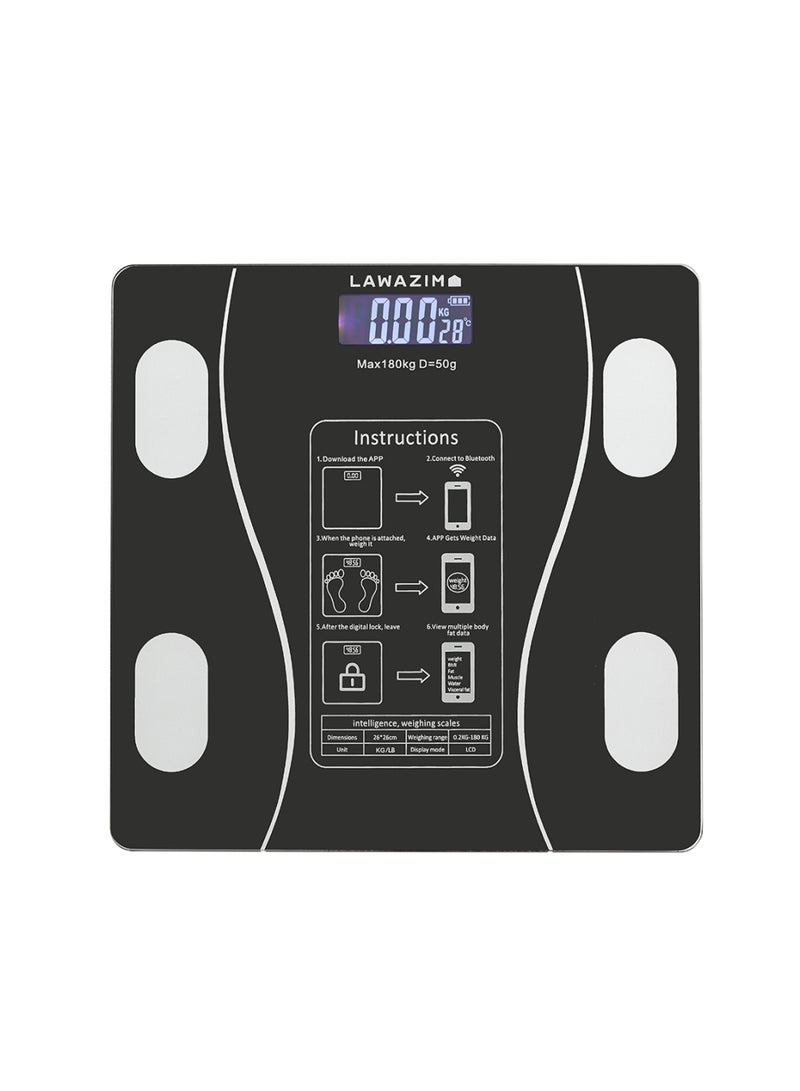 LAWAZIM Smart Body Scale - Black - Digital Bluetooth Weighing Scale with High Precision Sensors, LCD Display, 180kg/400lb Capacity, Body Fat, BMI and Water Tracking - for Home Fitness Tracking - Image 1