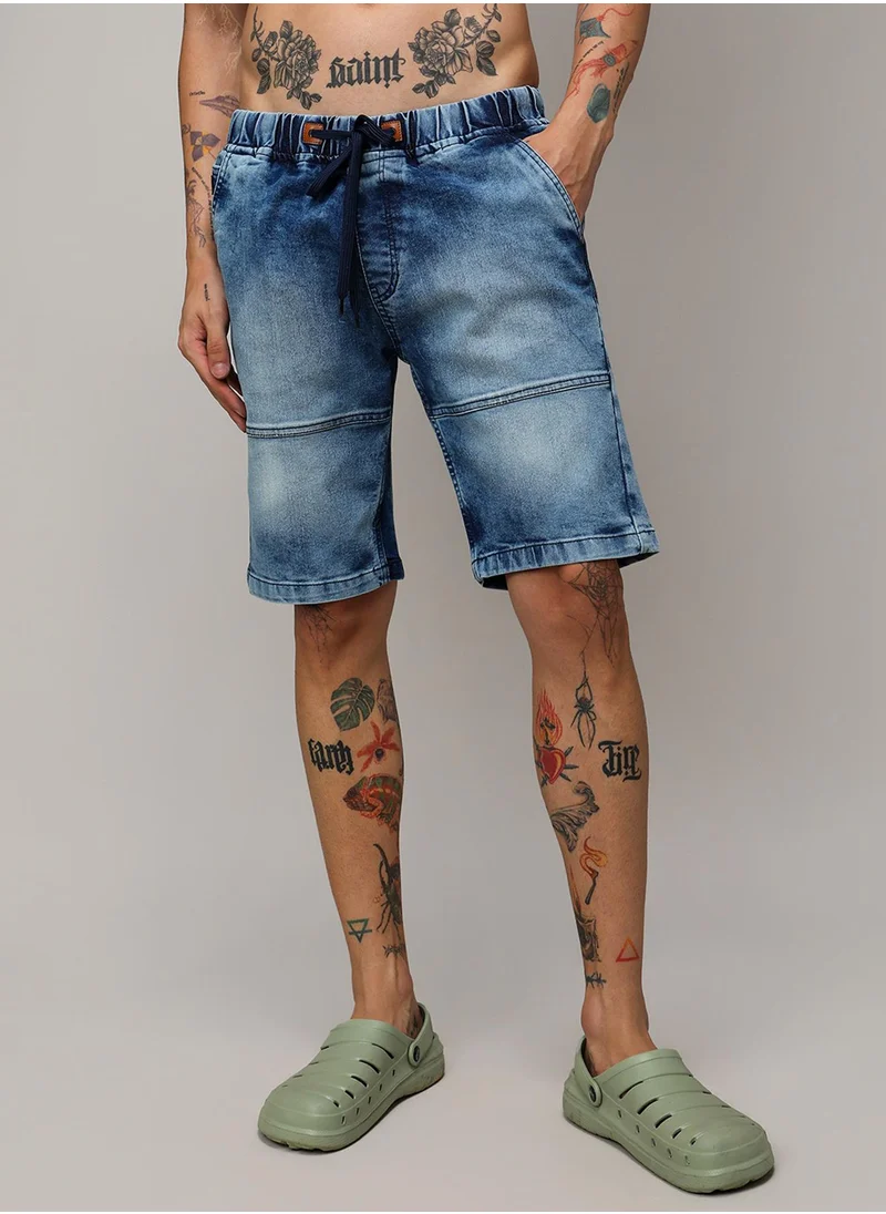 كامبوس سوترا Men's Blue Contrast Stitch Denim Shorts