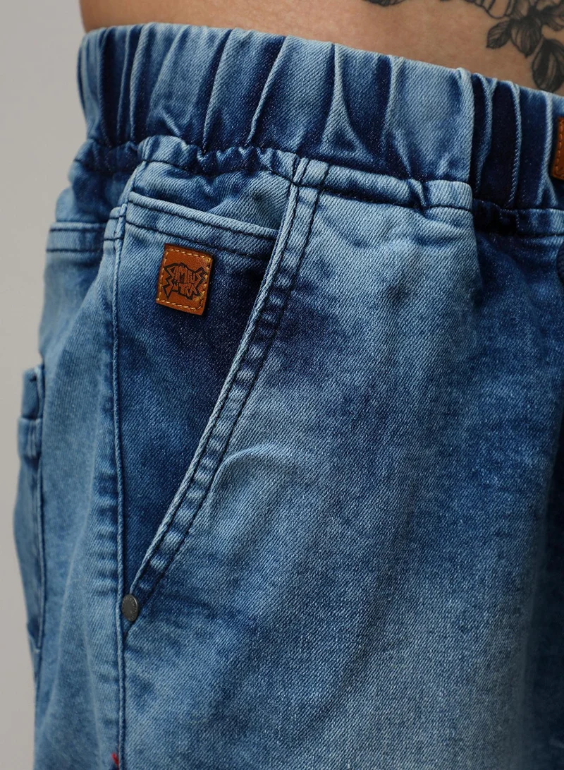 كامبوس سوترا Men's Blue Contrast Stitch Denim Shorts
