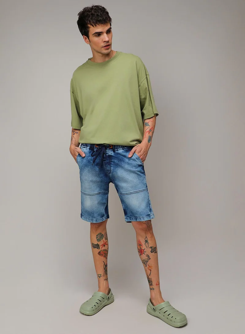 كامبوس سوترا Men's Blue Contrast Stitch Denim Shorts