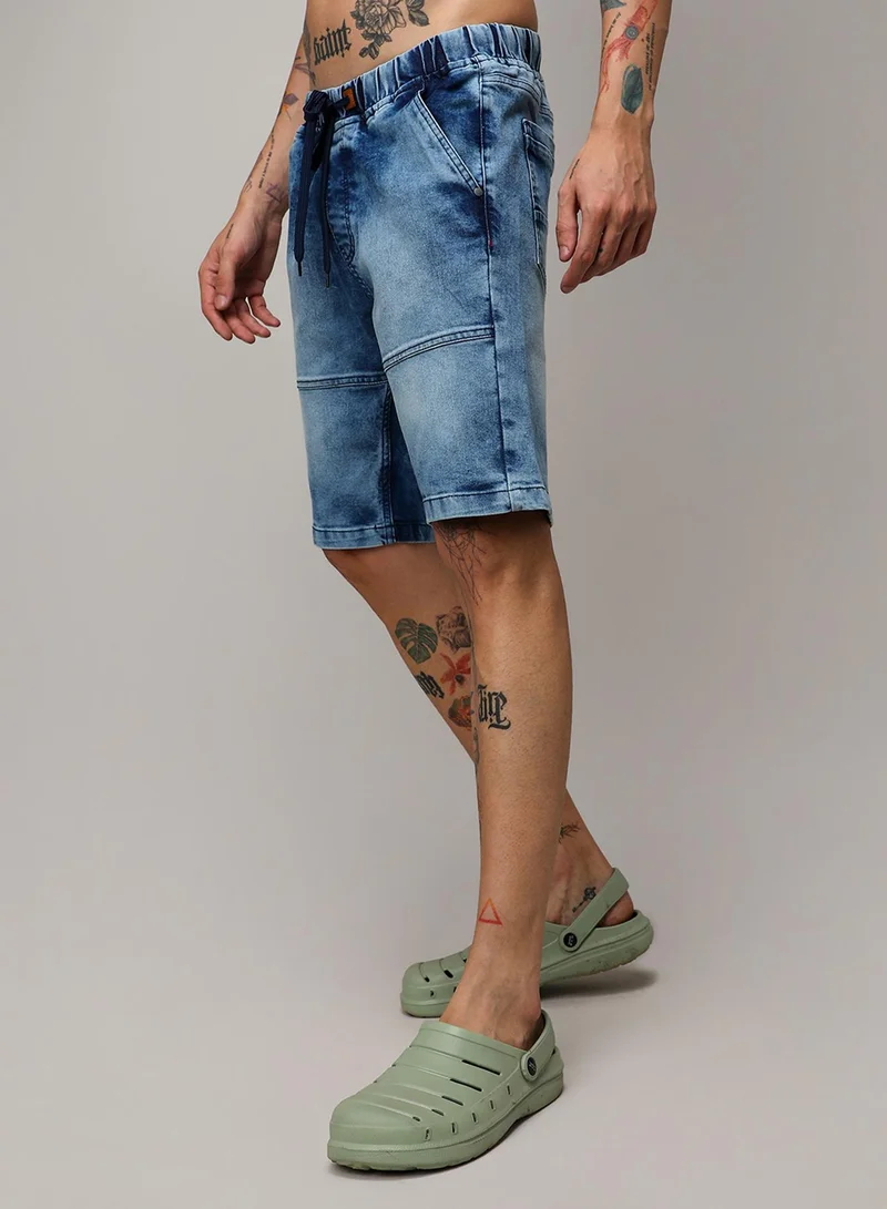كامبوس سوترا Men's Blue Contrast Stitch Denim Shorts
