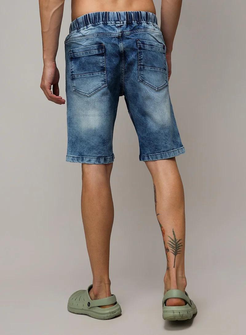 كامبوس سوترا Men's Blue Contrast Stitch Denim Shorts