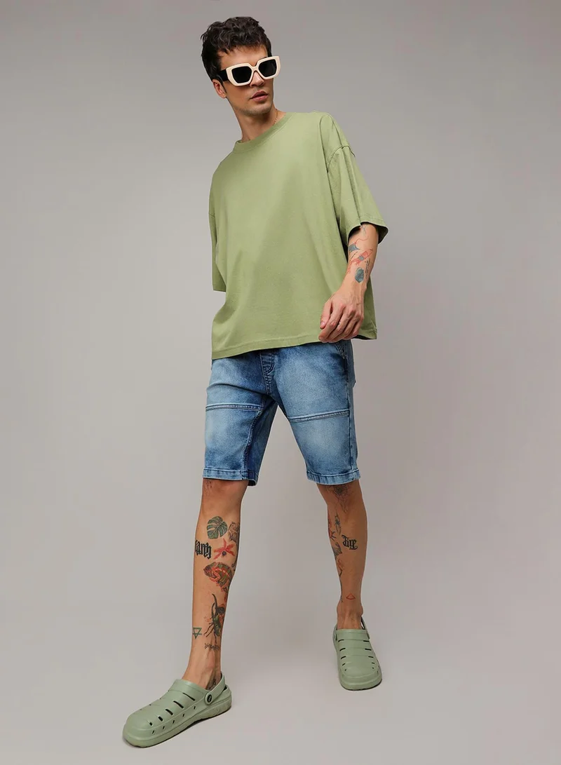 كامبوس سوترا Men's Blue Contrast Stitch Denim Shorts