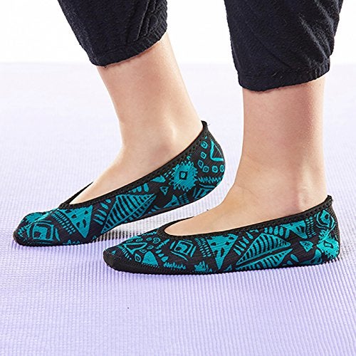 Nufoot Ballet Flats Fuzzies Women's Slippers, Foldable, Flexible Flat, Slipper Socks, Travel Slipper, Yoga Socks, House Shoes, Indoor Shoes, Blue Aztec, Small - Image 2