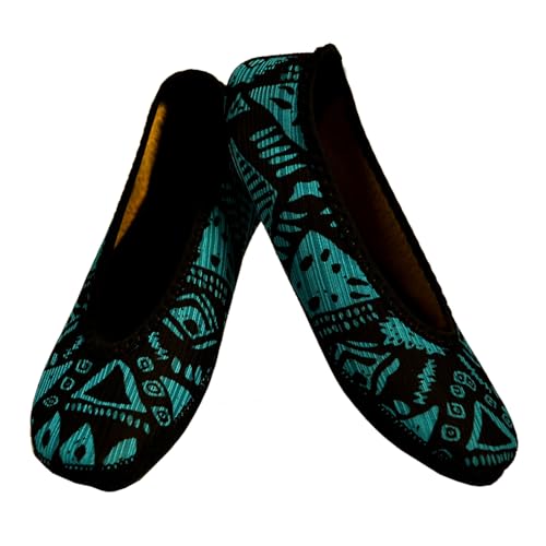 Nufoot Ballet Flats Fuzzies Women's Slippers, Foldable, Flexible Flat, Slipper Socks, Travel Slipper, Yoga Socks, House Shoes, Indoor Shoes, Blue Aztec, Small - Image 5