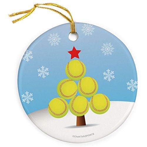 ChalkTalkSPORTS Softball Round Ceramic Ornament Christmas Tree