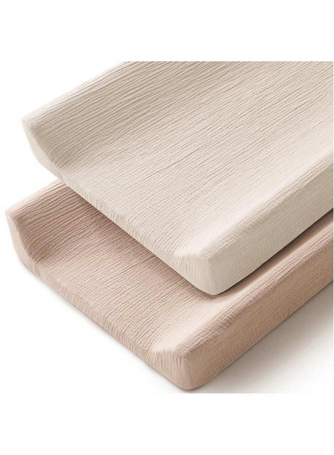 MairMore Changing Pad Cover for Neutral Baby Muslin Soft Cotton Diaper Changing Table Pad Cover Changing Pad Sheets for Girls and Boys - 2 Pack(Clay & Ivory) - Image 1