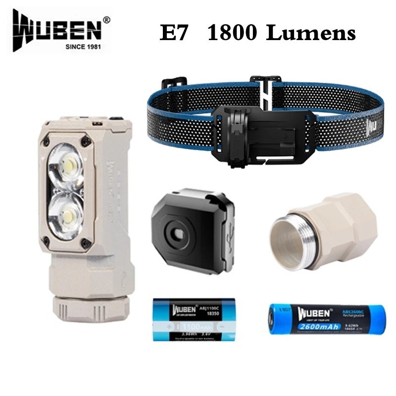 وبين مصباح يدوي Wuben E7 EDC Headlamp 1800Lumens Rechargeable Waterproof Magnetic Portable Flashlight With 26650 Battery Outdoor Camping Running - Image 2