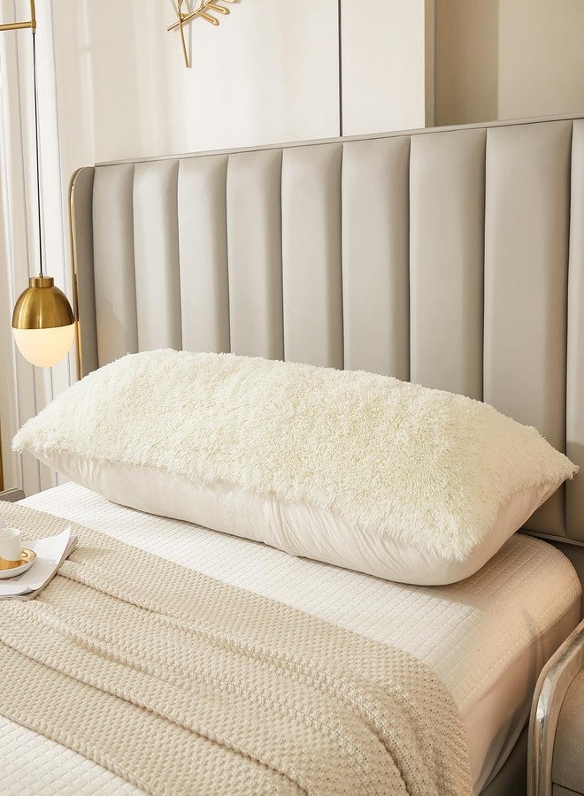 JAUXIO Faux Fur Fluffy Body Pillow Cover Luxury Shaggy Plush Decorative Solid Body Pillowcase, Ultra Soft and Cozy Zipper Closure 21 x 54 Inches, Cream - Image 3