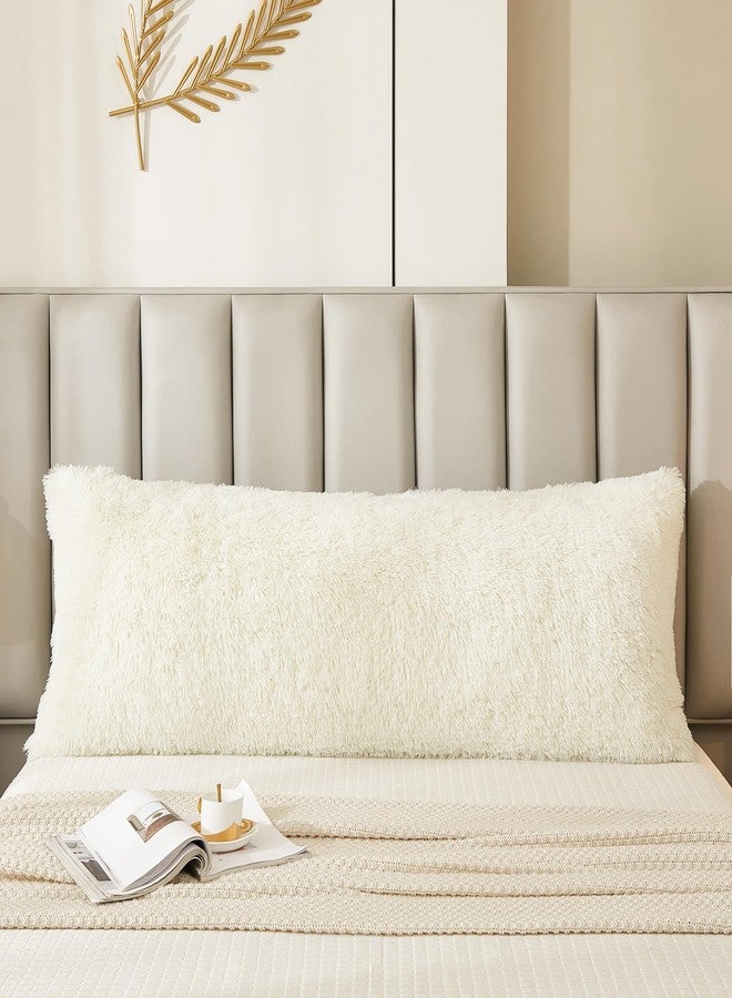 JAUXIO Faux Fur Fluffy Body Pillow Cover Luxury Shaggy Plush Decorative Solid Body Pillowcase, Ultra Soft and Cozy Zipper Closure 21 x 54 Inches, Cream - Image 2