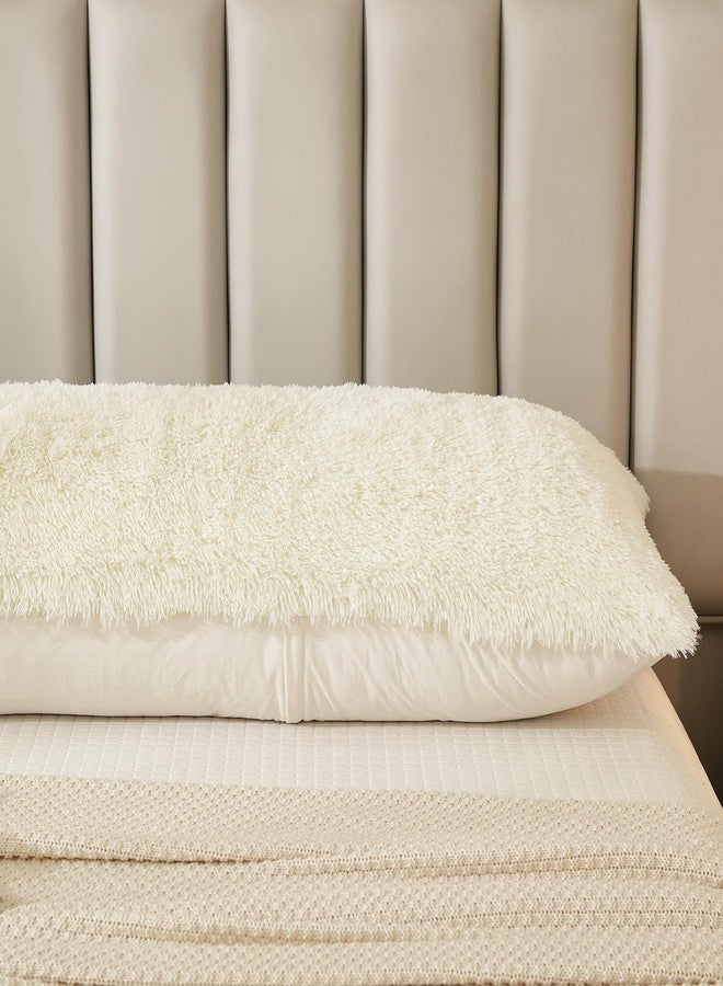 JAUXIO Faux Fur Fluffy Body Pillow Cover Luxury Shaggy Plush Decorative Solid Body Pillowcase, Ultra Soft and Cozy Zipper Closure 21 x 54 Inches, Cream - Image 4