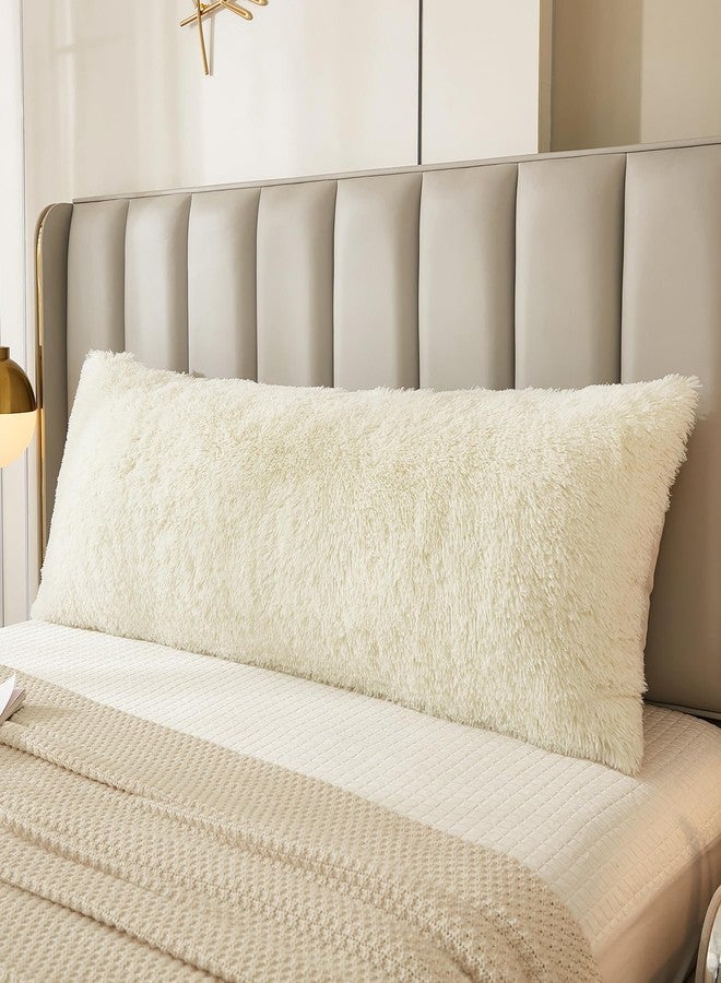 JAUXIO Faux Fur Fluffy Body Pillow Cover Luxury Shaggy Plush Decorative Solid Body Pillowcase, Ultra Soft and Cozy Zipper Closure 21 x 54 Inches, Cream - Image 1