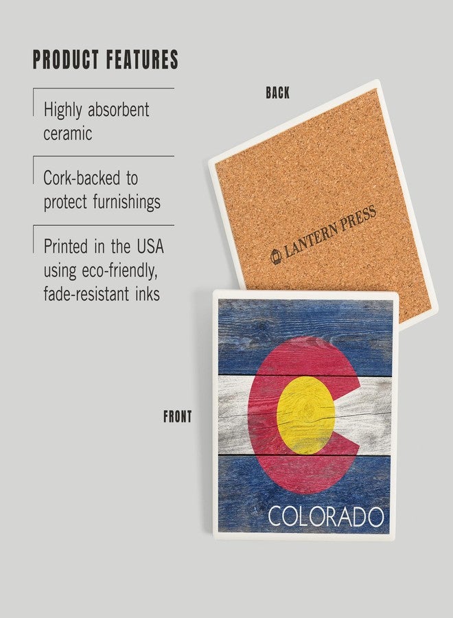 Lantern Press Colorado, Rustic State Flag (Absorbent Ceramic Coaster, Single, Cork Back, Kitchen Table Decor) - Image 3