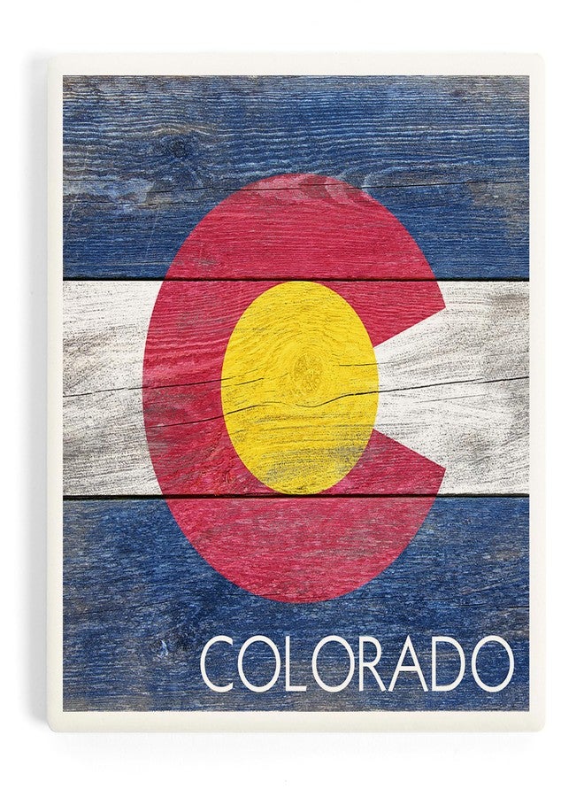 Lantern Press Colorado, Rustic State Flag (Absorbent Ceramic Coaster, Single, Cork Back, Kitchen Table Decor) - Image 1