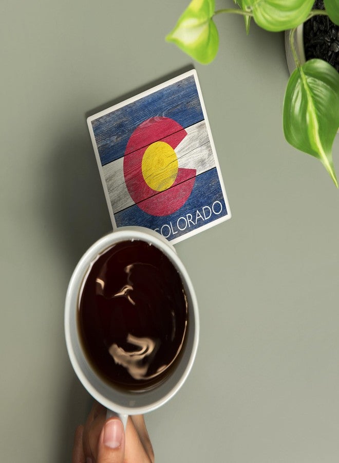 Lantern Press Colorado, Rustic State Flag (Absorbent Ceramic Coaster, Single, Cork Back, Kitchen Table Decor) - Image 2