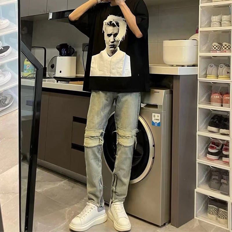 Ins High Street Men'S Black High Street Loose Straight Spring Korean Fashion Brand Boys Pants - Image 1