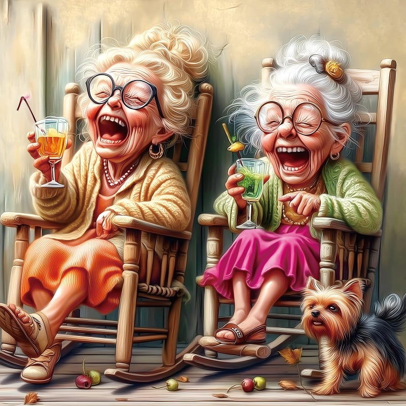 MINIWAN 500 Piece Jigsaw Puzzle for Adults Seniors Joyful Moments Heartwarming Porch Scene Laughing Friends, Yorkshire Terrier Rocking Chairs Relaxing Puzzle for Women, Best Friends & Families (23x15 Inches) - Image 1