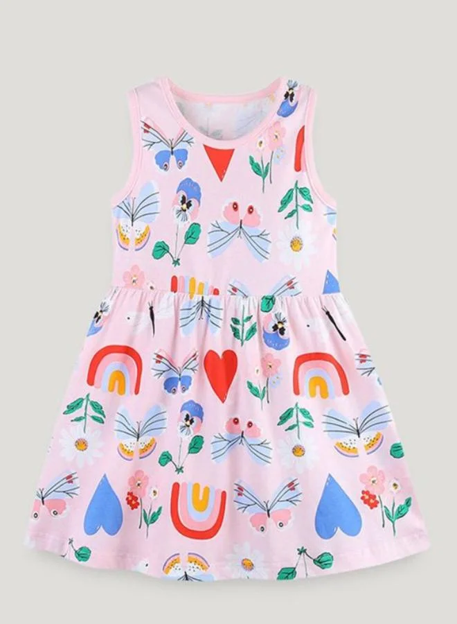 يونيكي Pink A-Line Crew Neck Printed Dress
