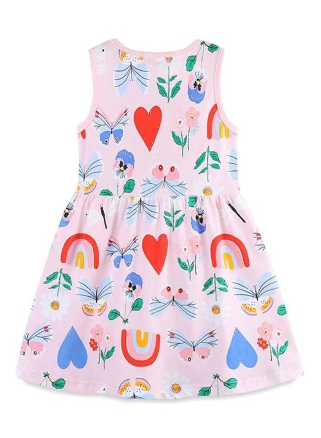 يونيكي Pink A-Line Crew Neck Printed Dress