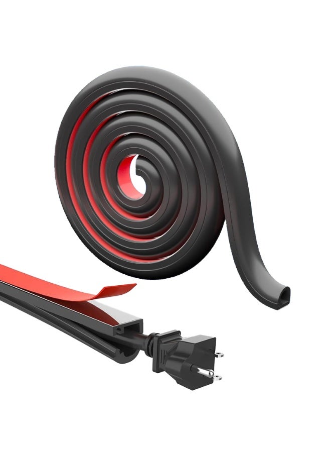 118in (3m) Wall Cord Hider – Floor Cable Cover Protector – Self Adhesive Cable Hider Cord Cover for Wires – Home and Office Electric – Black, 3m - Image 1