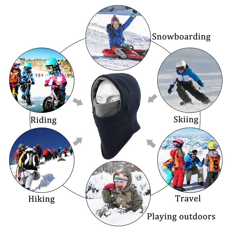 YQXCC Kids Winter Hats Balaclava Ski Mask Windproof Warm Adjustable with Fleece Lining Hat for Boys Girls Dark Blue/Gray - Image 5