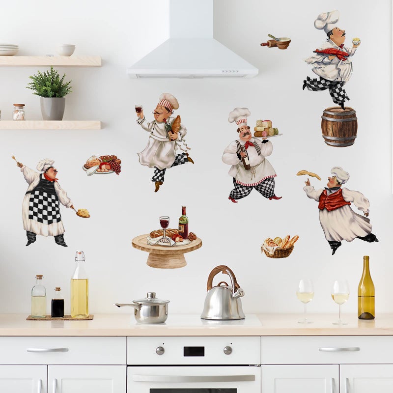 Mfault Italian Fat Chefs Wall Decals Stickers Funny Cooker Baker Food Cooking Decorations Kitchen Art Home Dining Room Restaurant Decor