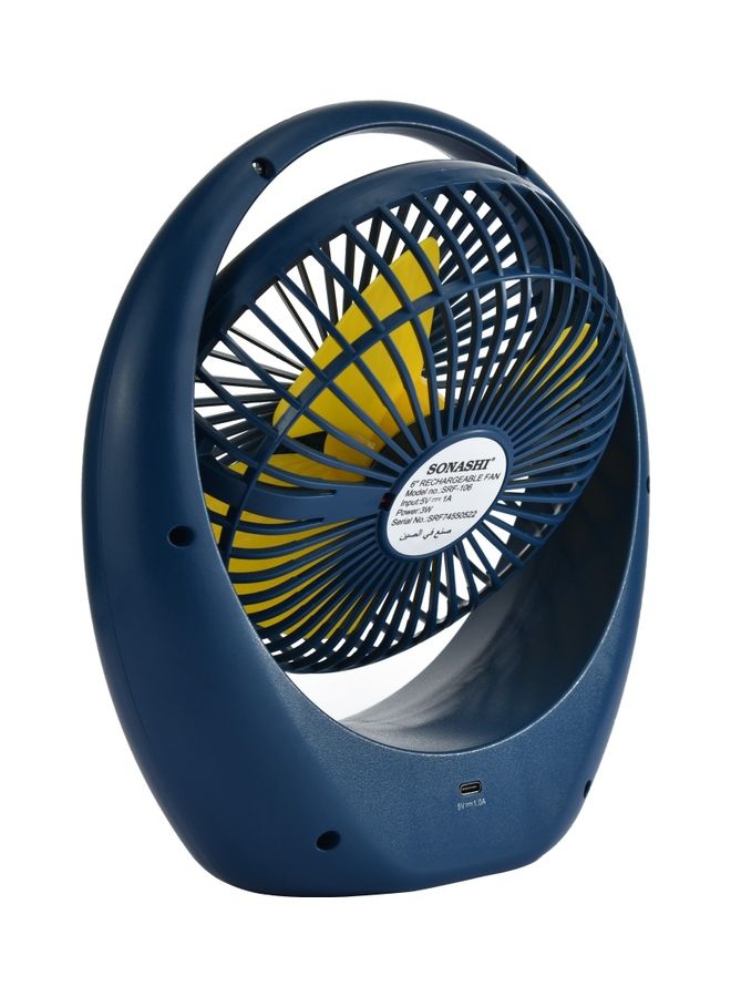 SONASHI 8 Inch Rechargeable Mini Fan With 3 Speeds High/Middle/Low | Continuous Working Of 2.5Hours | Usb Charging With Overcharge Protection | Powerful And Efficient Cooling SRF-106 Blue - Image 4