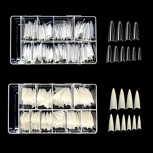 VIVACE 2PACK NaturalClear Long Stiletto 500 Artificial Fake Gel Nail Tips Total 1000Tips 10Sizes For Nail Salon Nail Shop 2851028512 Long Stiletto