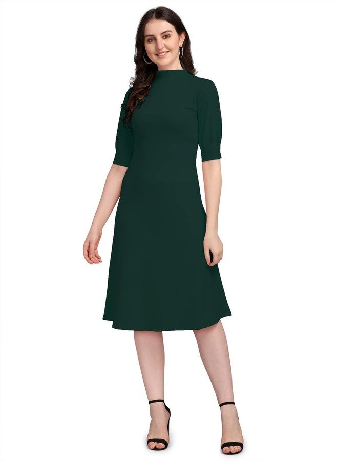 PURVAJA Women's Solid Half Sleeve Knee-Length Dress Ruby-115-GN-XL_Green - Image 1