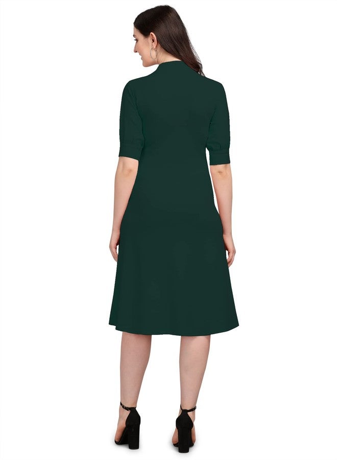 PURVAJA Women's Solid Half Sleeve Knee-Length Dress Ruby-115-GN-XL_Green - Image 2