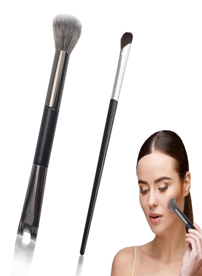 UPIQNG 2 Pcs Nose Contour Brushes, 2-in-1 U-shaped Fluffy brush Dual-End Angled Nose Brushes Set Practical Makeup Tools for Nose Sculpting and Definin (Black) - Image 1