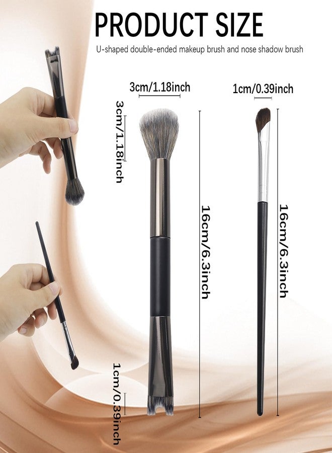 UPIQNG 2 Pcs Nose Contour Brushes, 2-in-1 U-shaped Fluffy brush Dual-End Angled Nose Brushes Set Practical Makeup Tools for Nose Sculpting and Definin (Black) - Image 2