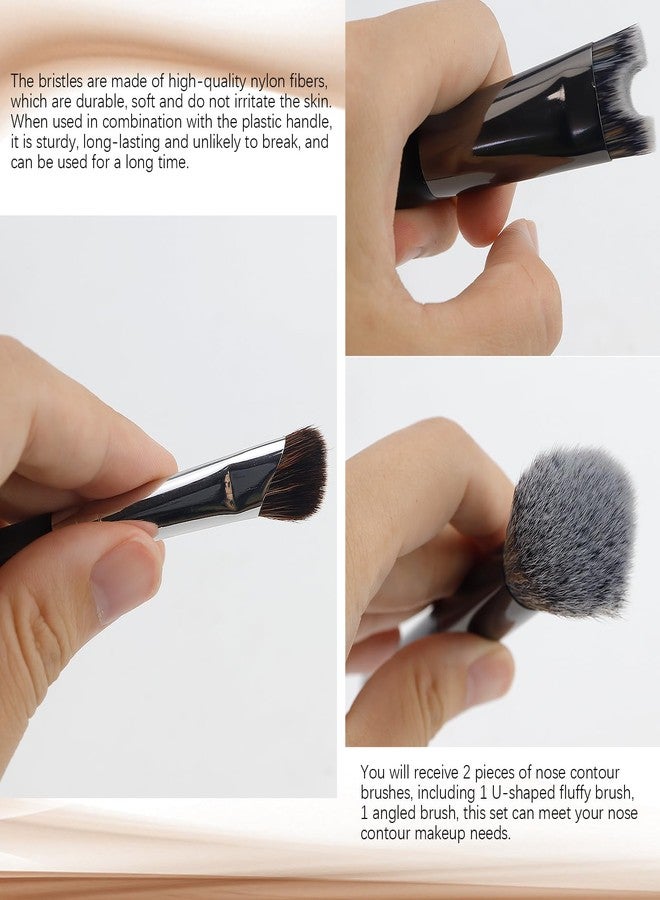 UPIQNG 2 Pcs Nose Contour Brushes, 2-in-1 U-shaped Fluffy brush Dual-End Angled Nose Brushes Set Practical Makeup Tools for Nose Sculpting and Definin (Black) - Image 3