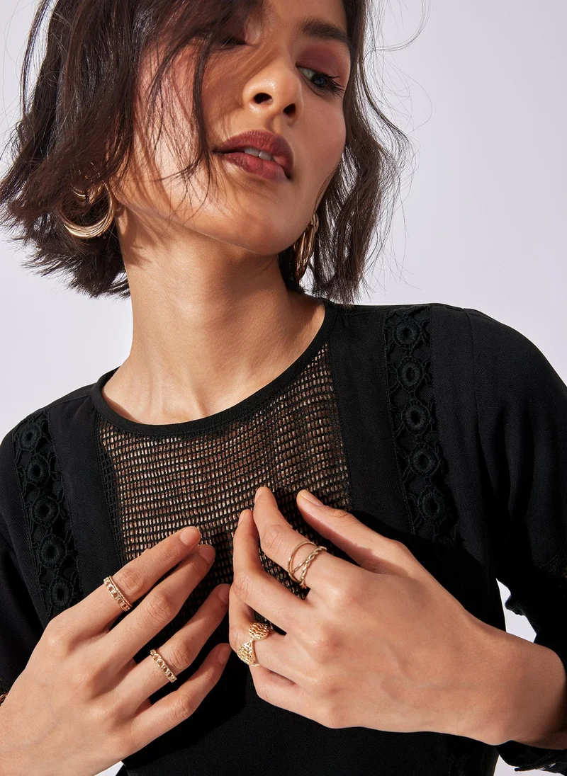 The Label Life Shift Dress with Sheer Mesh and Lace Detailing