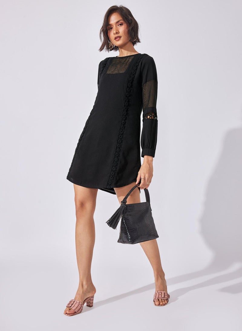 The Label Life Shift Dress with Sheer Mesh and Lace Detailing - Image 2