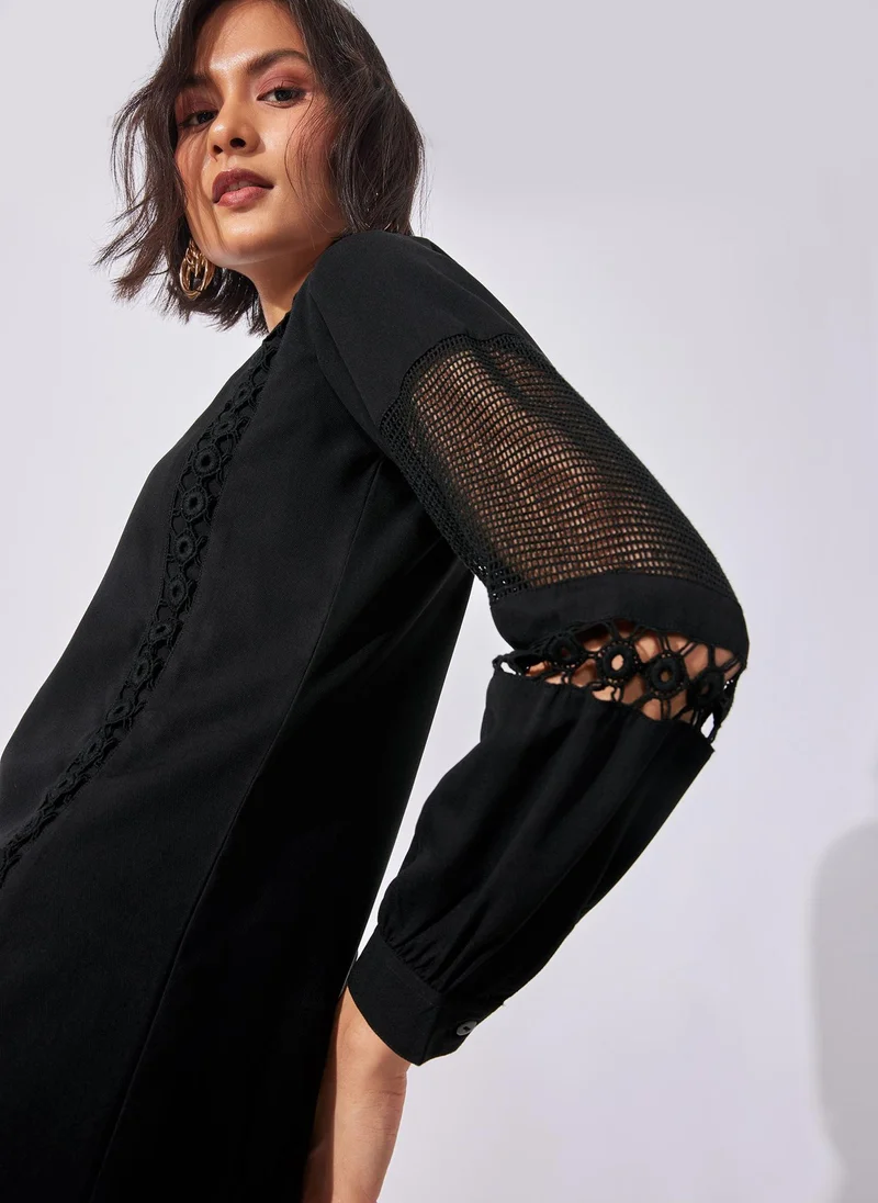 The Label Life Shift Dress with Sheer Mesh and Lace Detailing